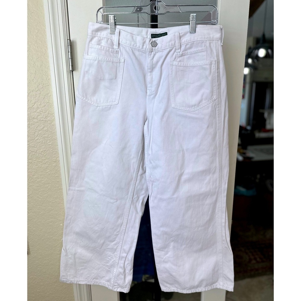 Lauren Ralph Lauren VTGE SZ 8 White Wide Leg Denim Jeans High Rise Patch Pocket - Picture 4 of 14
